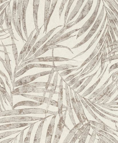 Non-Woven Wallpaper Rasch Leaves grey white 617412