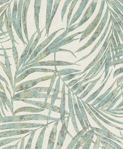 Non-Woven Wallpaper Rasch Leaves green grey 617443
