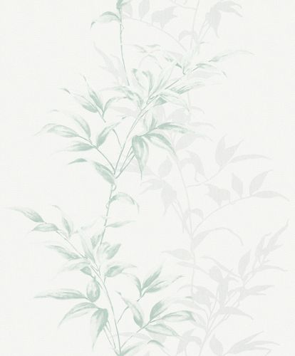 Non-Woven Wallpaper Floral Leaves white green grey 82222