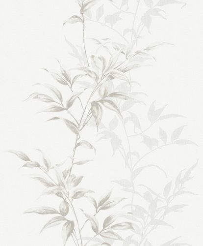 Non-Woven Wallpaper Floral Leaves white brown grey 82223