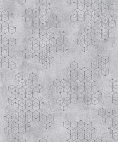 Non-Woven Wallpaper Cubes grey silver Gloss 82241
