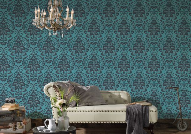 Non-Woven Wallpaper Baroque blue black metallic 36910-5