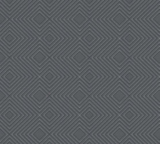 Non-Woven Wallpaper Checked 3D black Glitter 37758-1
