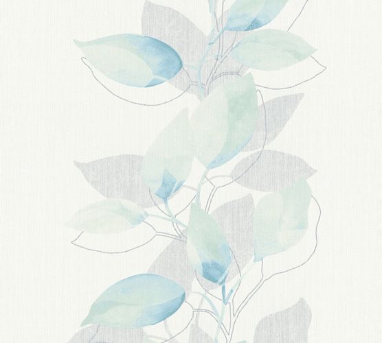 Non-Woven Wallpaper Leaves white green Gloss 37815-1