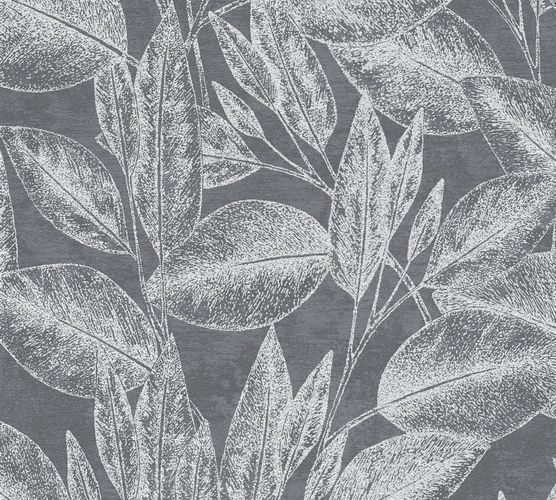 Non-Woven Wallpaper Leaves Floral black metallic 37836-4