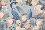 Photo Wallpaper Non-Woven Parrots Flowers blue beige grey 1