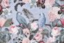 Photo Wallpaper Non-Woven Parrots Flowers blue pink green 1