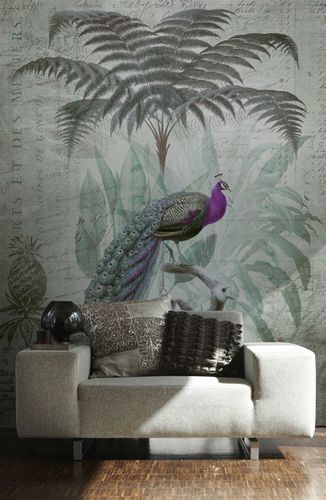 Photo Wallpaper Non-Woven Jungle Peacock grey-green