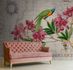 Photo Wallpaper Non-Woven Bird Blossoms green red grey 1