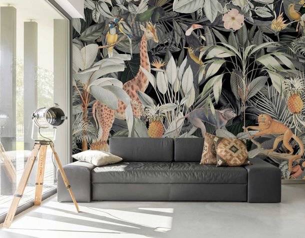 Photo Wallpaper Non-Woven Animals Jungle green grey