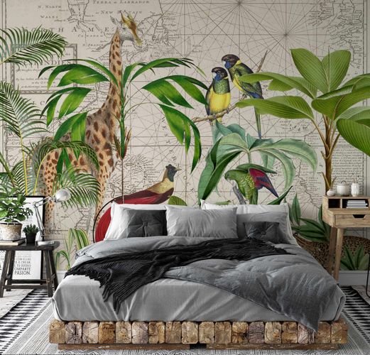 Photo Wallpaper Non-Woven Jungle Animals Map green