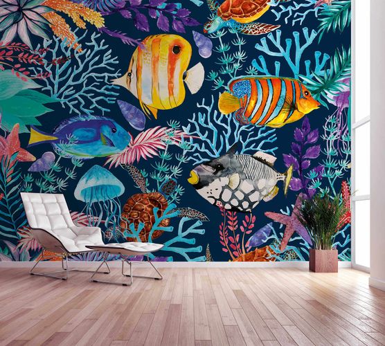 Photo Wallpaper Non-Woven Fish Underwater colourful blue