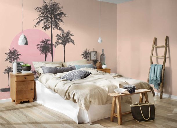 Photo Wallpaper Non-Woven Palms Sunset beige