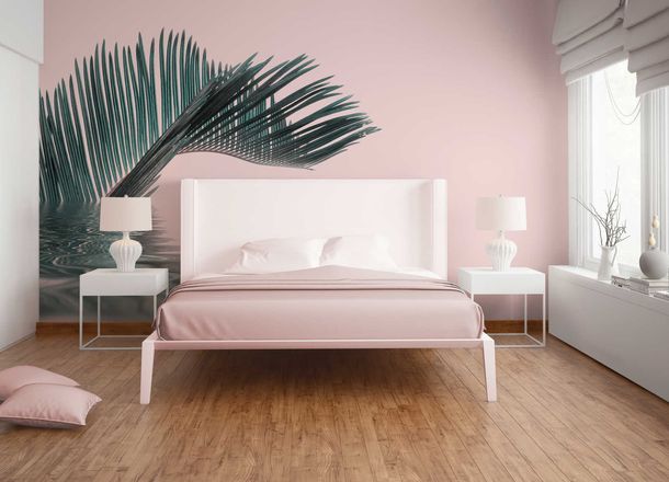 Photo Wallpaper Non-Woven Palm Leave Water pink green