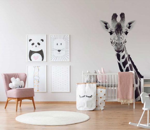 Photo Wallpaper Non-Woven Giraffe Nature white black