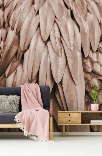 Photo Wallpaper Non-Woven Feathers Nature brown beige