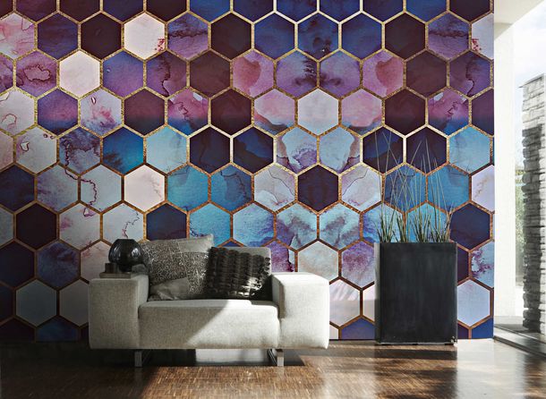 Photo Wallpaper Non-Woven 3D Mable Graphic purple blue