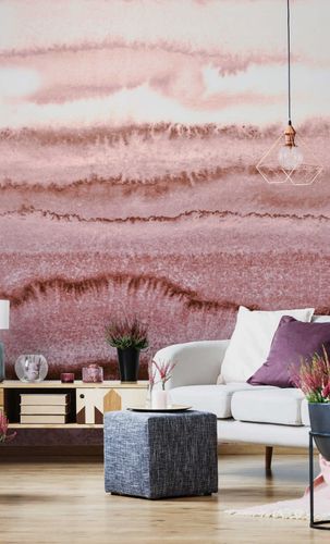 Photo Wallpaper Non-Woven Ombre Watercolour pink cream
