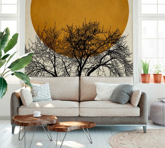 Photo Wallpaper Non-Woven Tree Nature Moon orange black