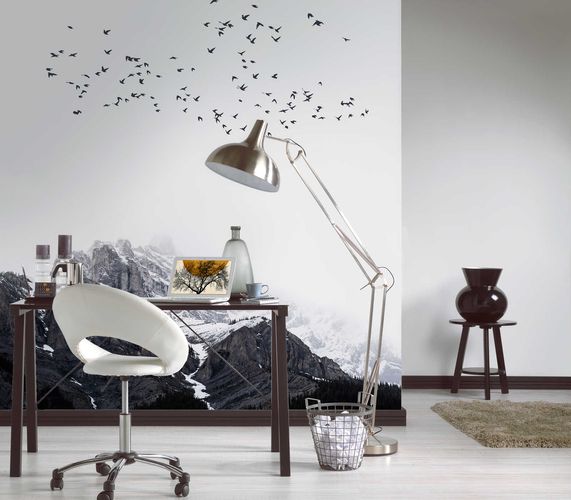Photo Wallpaper Non-Woven Mountains Birds Nature black