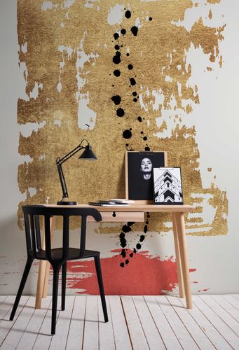 Photo Wallpaper Non-Woven Drops Abstract gold black