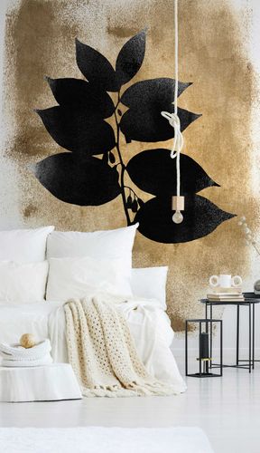 Photo Wallpaper Non-Woven Leaves Nature gold black