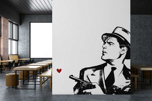 Photo Wallpaper Non-Woven Man Pistol Heart black white