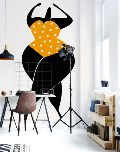 Photo Wallpaper Non-Woven Women Dance Dots yellow