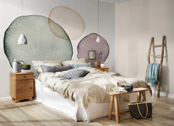 Photo Wallpaper Non-Woven Watercolour Circles green