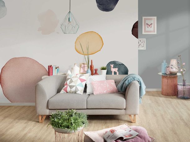 Photo Wallpaper Non-Woven Watercolour Circles colourful