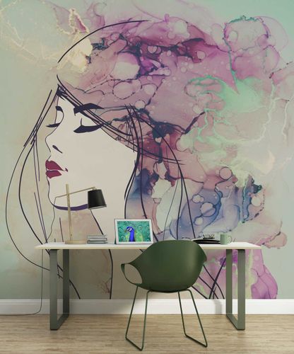 Photo Wallpaper Non-Woven Women Face Abstract purple
