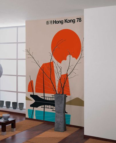Photo Wallpaper Non-Woven Hong Kong Retro orange blue