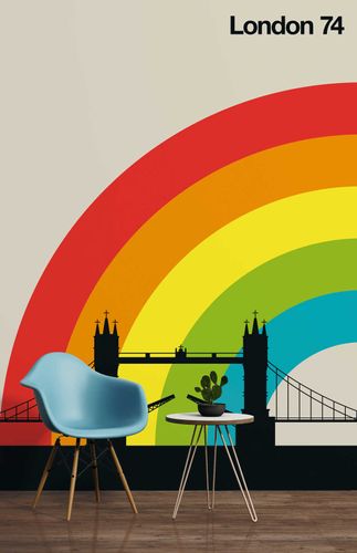 Photo Wallpaper Non-Woven London Retro colourful beige