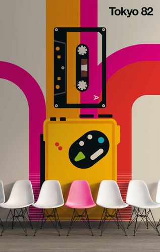 Photo Wallpaper Non-Woven Tokio Retro colourful beige