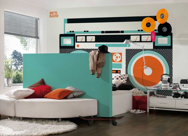 Photo Wallpaper Non-Woven Ghettoblaster Retro orange