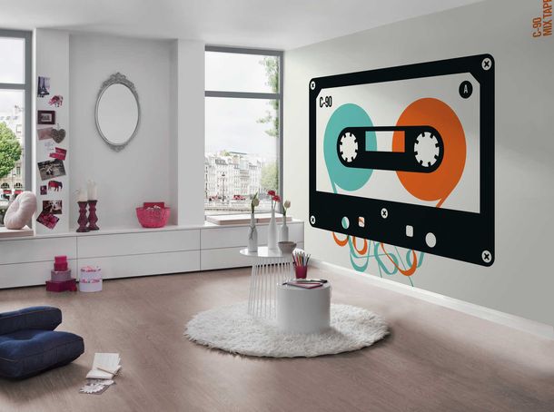 Photo Wallpaper Non-Woven Mixtape Retro blue orange