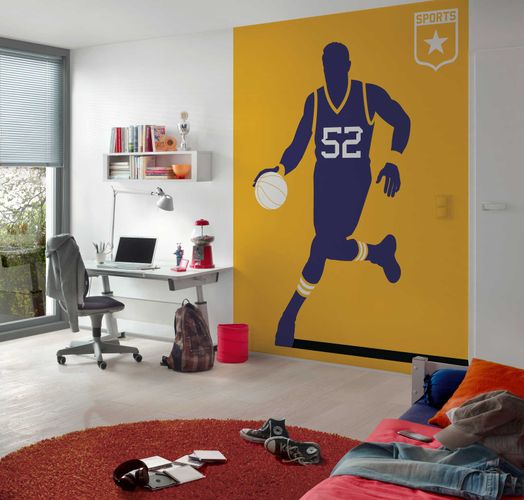 Photo Wallpaper Non-Woven Basketball Retro yellow purple