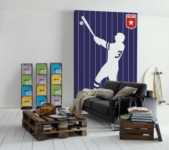 Photo Wallpaper Non-Woven Baseball Retro purple white