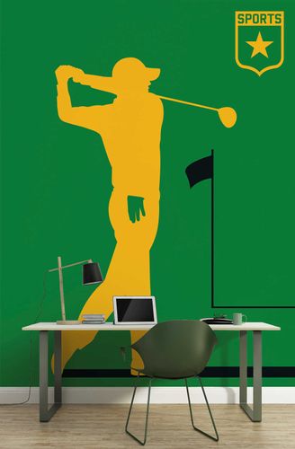 Photo Wallpaper Non-Woven Golfers Retro green yellow