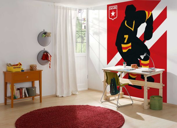 Photo Wallpaper Non-Woven Ice Hockey Retro red black