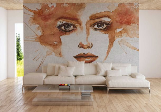 Photo Wallpaper Non-Woven Face Watercolour orange