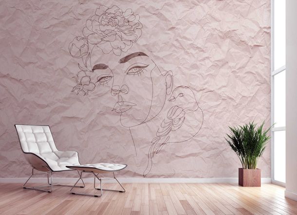 Photo Wallpaper Non-Woven Paper Face Flowers pink