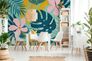 Photo Wallpaper Non-Woven Jungle Plants blue pink 1