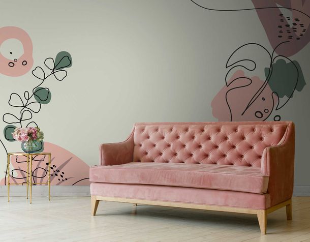 Photo Wallpaper Non-Woven Leaves painted pink brown