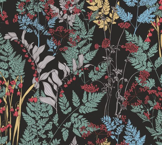 Non-Woven Wallpaper Floral Leaves black green 37751-1