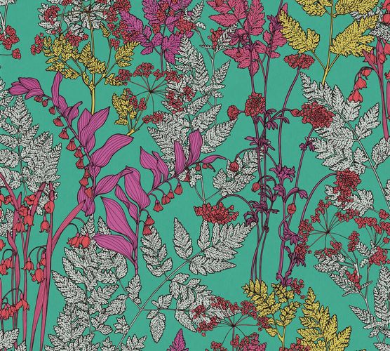 Non-Woven Wallpaper Floral Leaves green pink red 37751-6