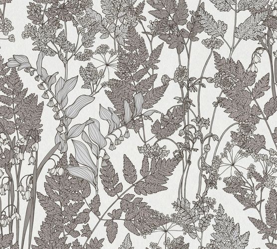 Non-Woven Wallpaper Floral Leaves grey white 37752-1