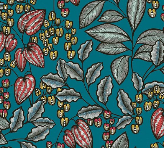 Non-Woven Wallpaper Leaves Fruits green yellow 37754-2