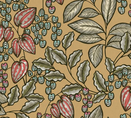 Non-Woven Wallpaper Leaves Fruits yellow pink 37754-4