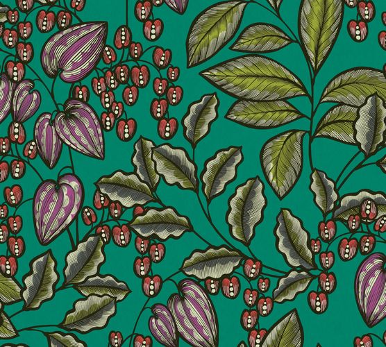 Non-Woven Wallpaper Leaves Fruits green red 37754-7
